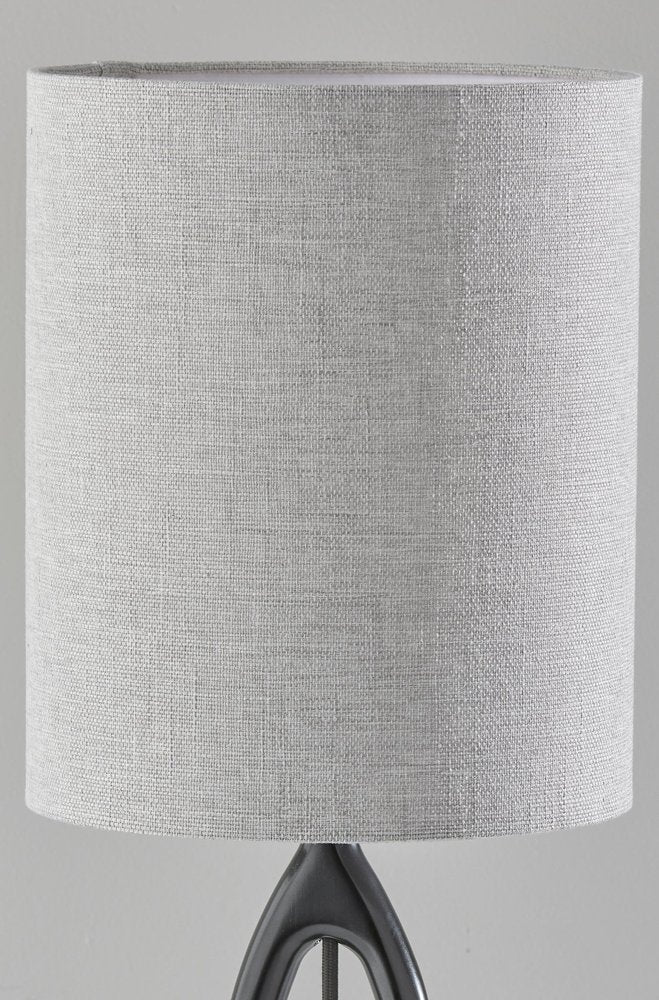 Black Wood Round Table Lamp with Gray Drum Shade