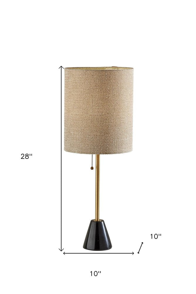 Black Marble & Gold Table Lamp with Beige Drum Shade