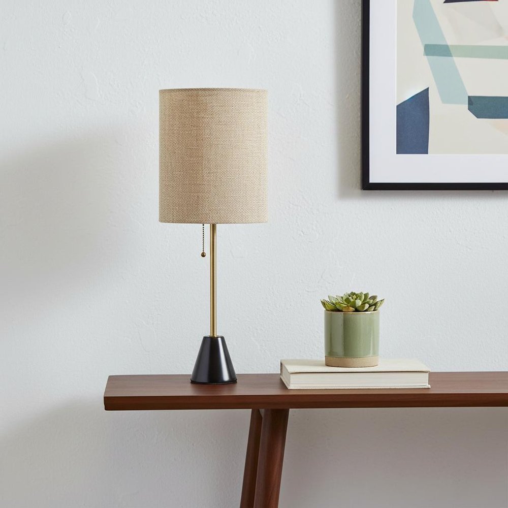Black Marble & Gold Table Lamp with Beige Drum Shade
