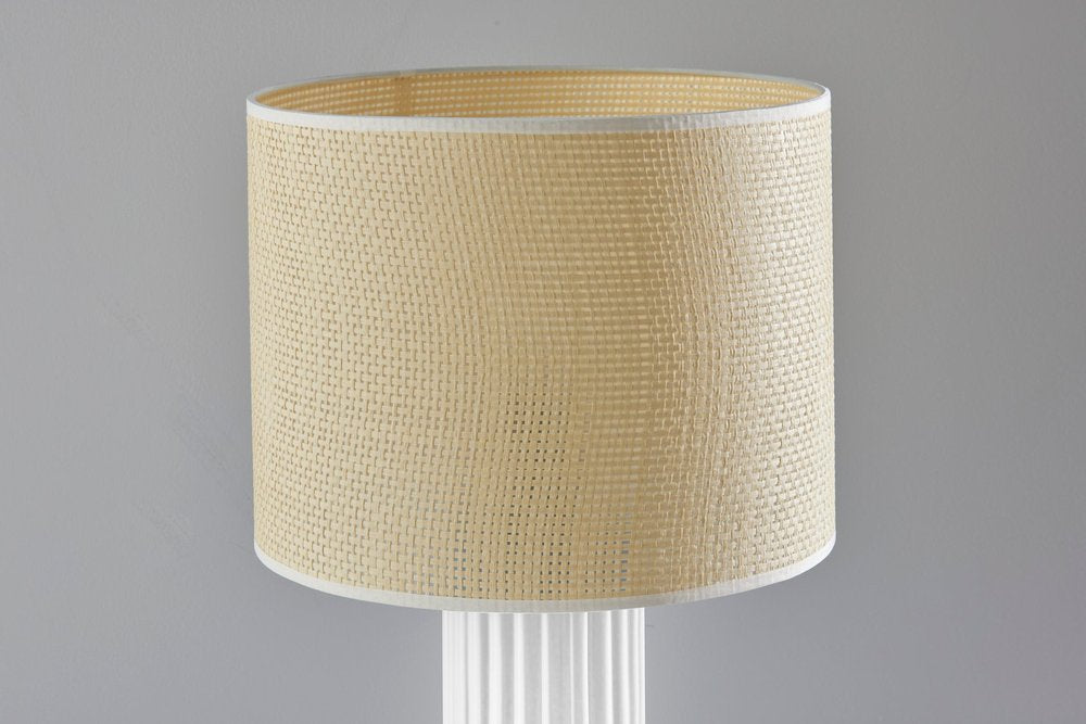 White Ceramic Cylinder Table Lamp with Beige Drum Shade