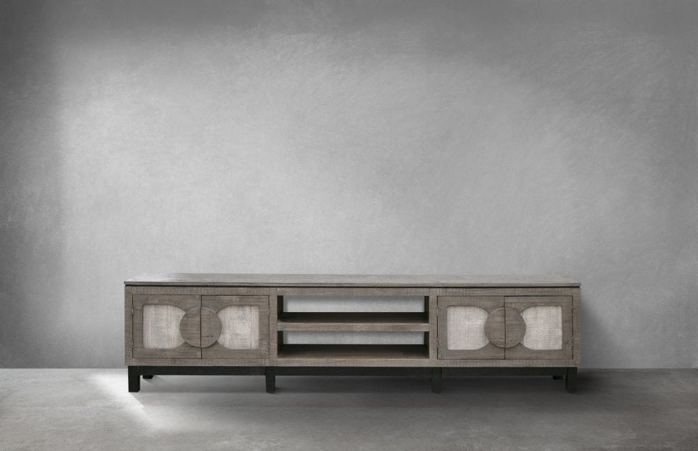 AUREMI Gray Solid Wood Distressed TV Stand
