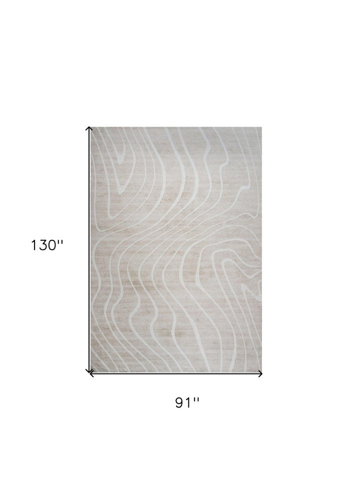 8' X 11' Beige and Ivory Abstract Distressed Area Rug