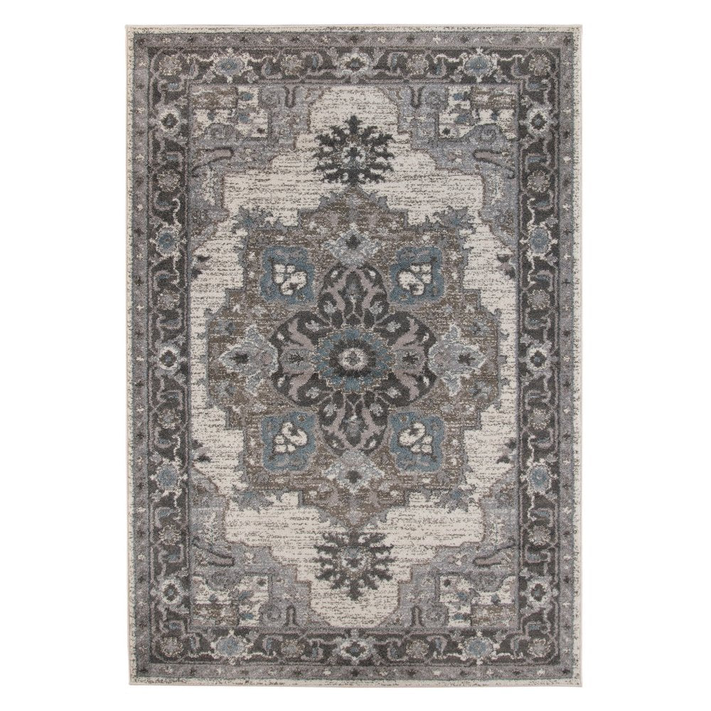 Ivory Taupe Gray Medallion Power Loom Area Rug - 8x10 | AUREMI