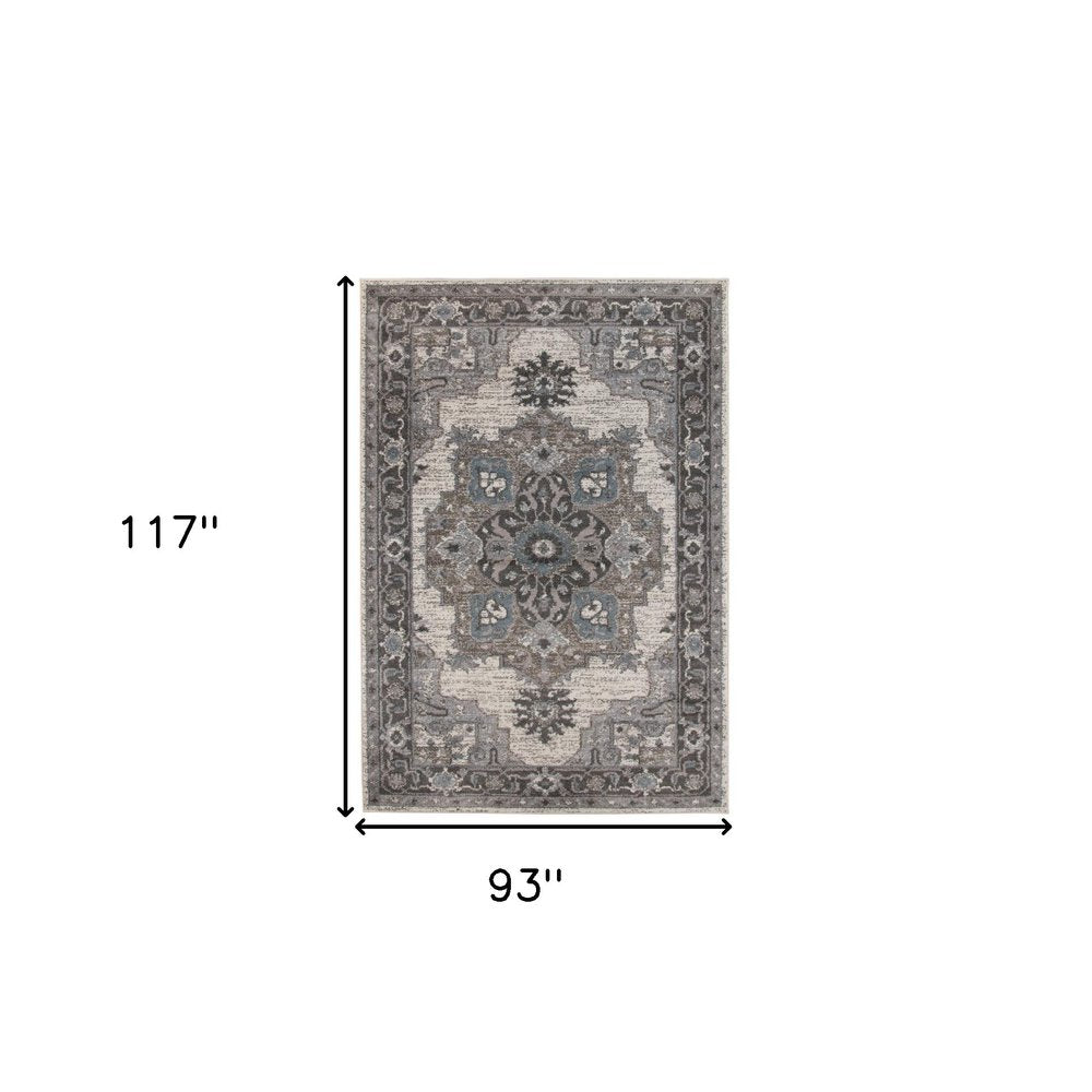 Ivory Taupe Gray Medallion Power Loom Area Rug - 8x10 | AUREMI