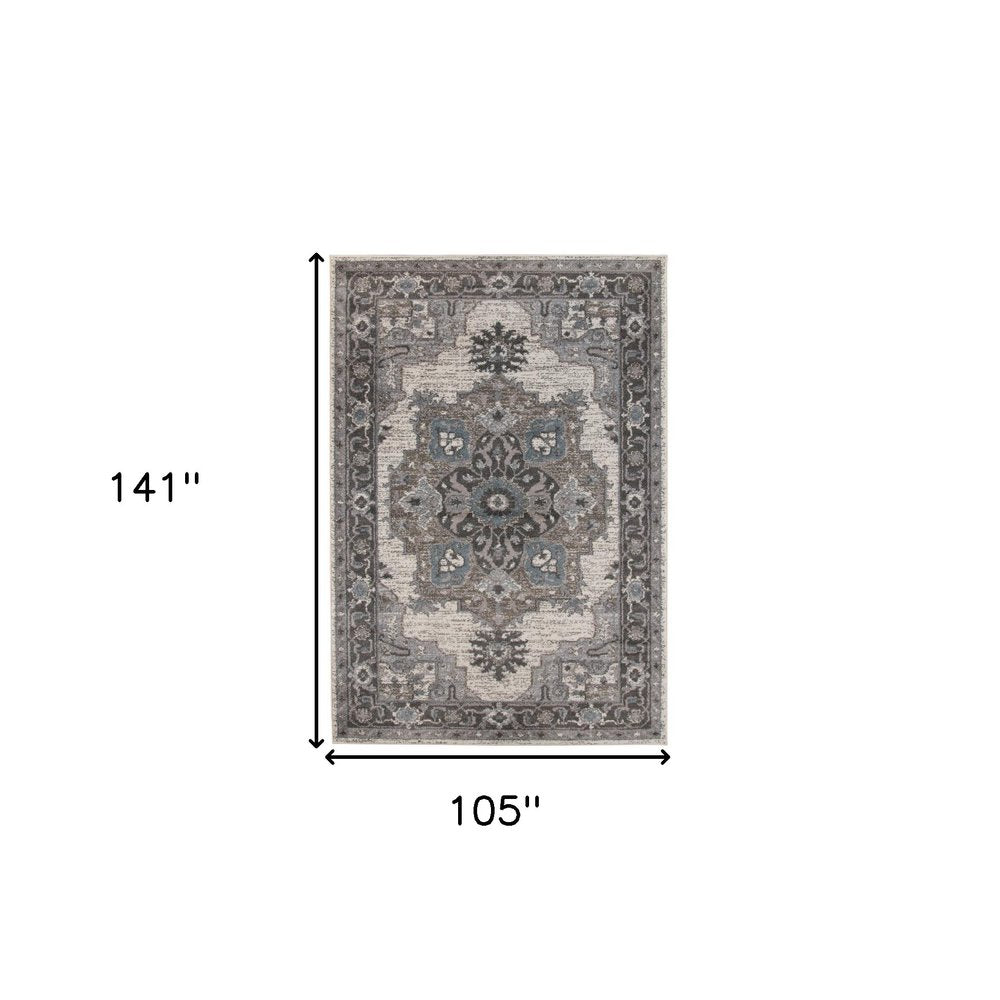 Ivory Taupe Gray Medallion Power Loom Area Rug - 8x10 | AUREMI