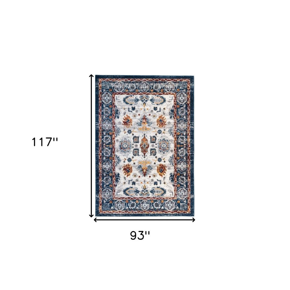 8' X 10' Ivory Navy and Orange Floral Power Loom Area Rug