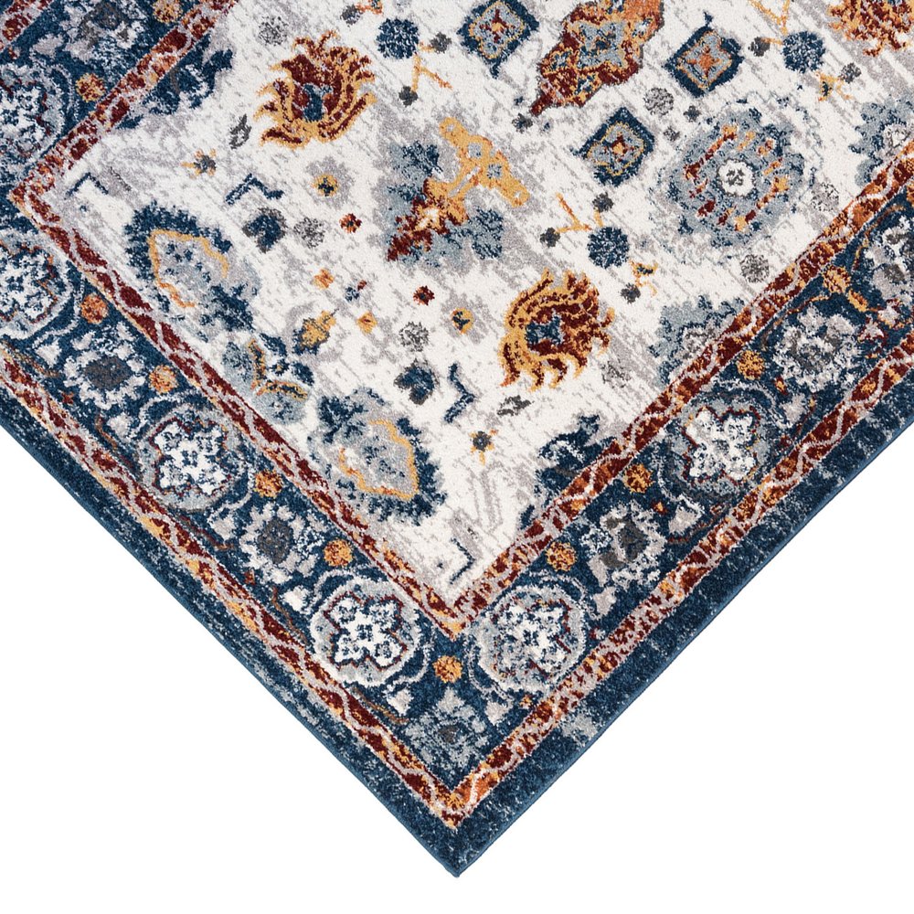 8' X 10' Ivory Navy and Orange Floral Power Loom Area Rug
