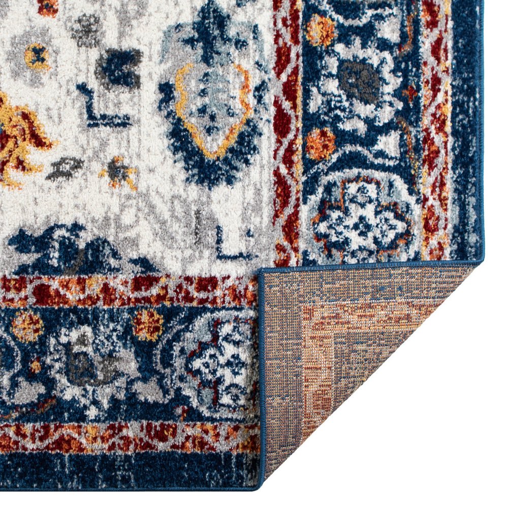 8' X 10' Ivory Navy and Orange Floral Power Loom Area Rug