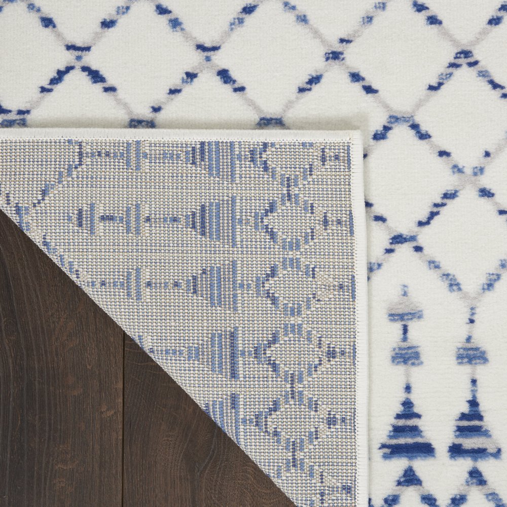 7' X 10' Ivory and Blue Geometric Distressed Non Skid Area Rug