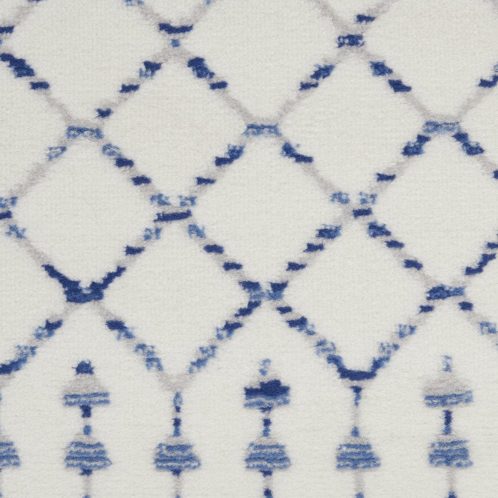 7' X 10' Ivory and Blue Geometric Distressed Non Skid Area Rug