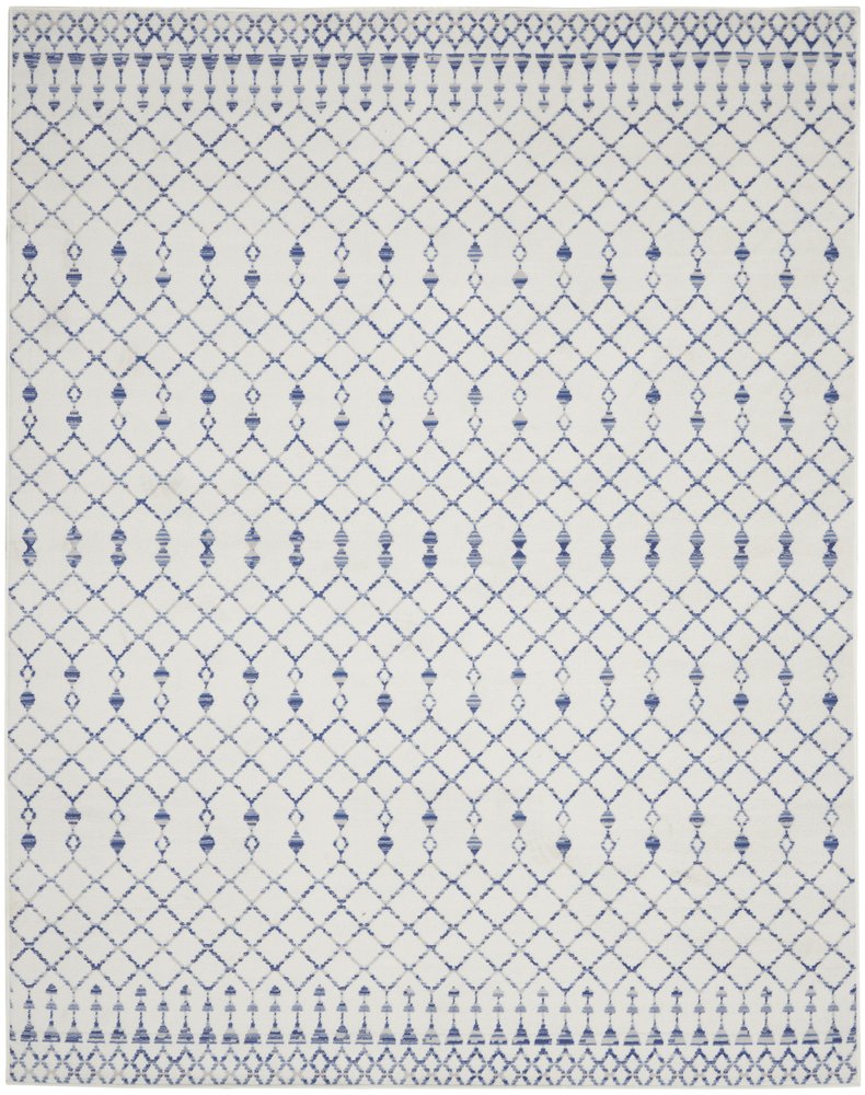 7' X 10' Ivory and Blue Geometric Distressed Non Skid Area Rug