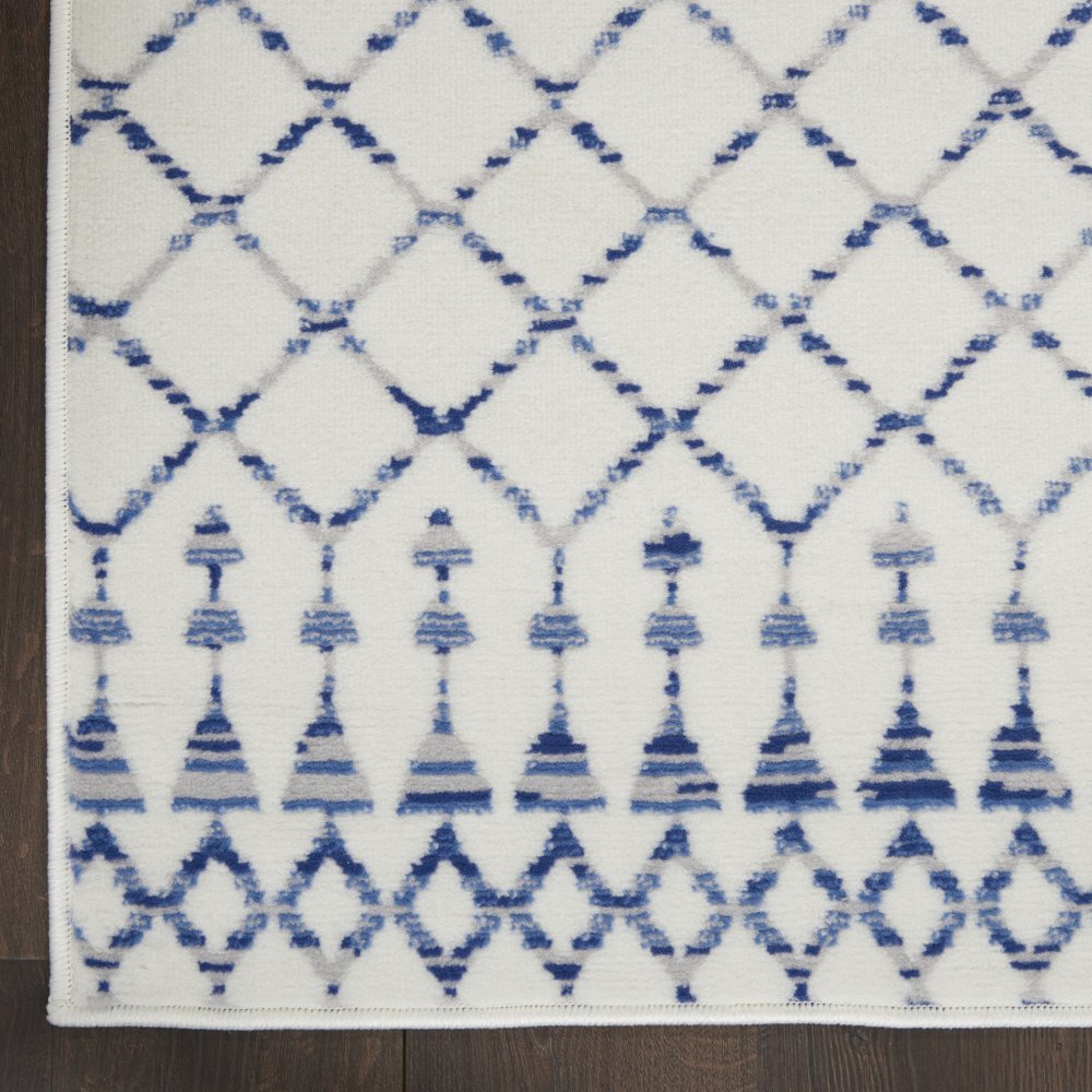 7' X 10' Ivory and Blue Geometric Distressed Non Skid Area Rug
