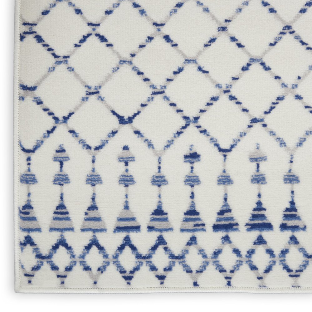 7' X 10' Ivory and Blue Geometric Distressed Non Skid Area Rug