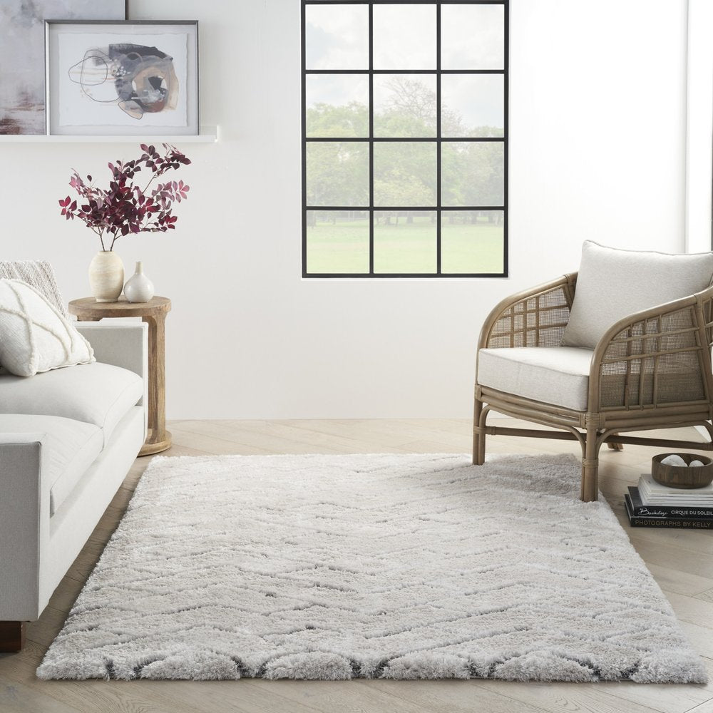 IVORY and GRAY Chevron Shag Area Rug