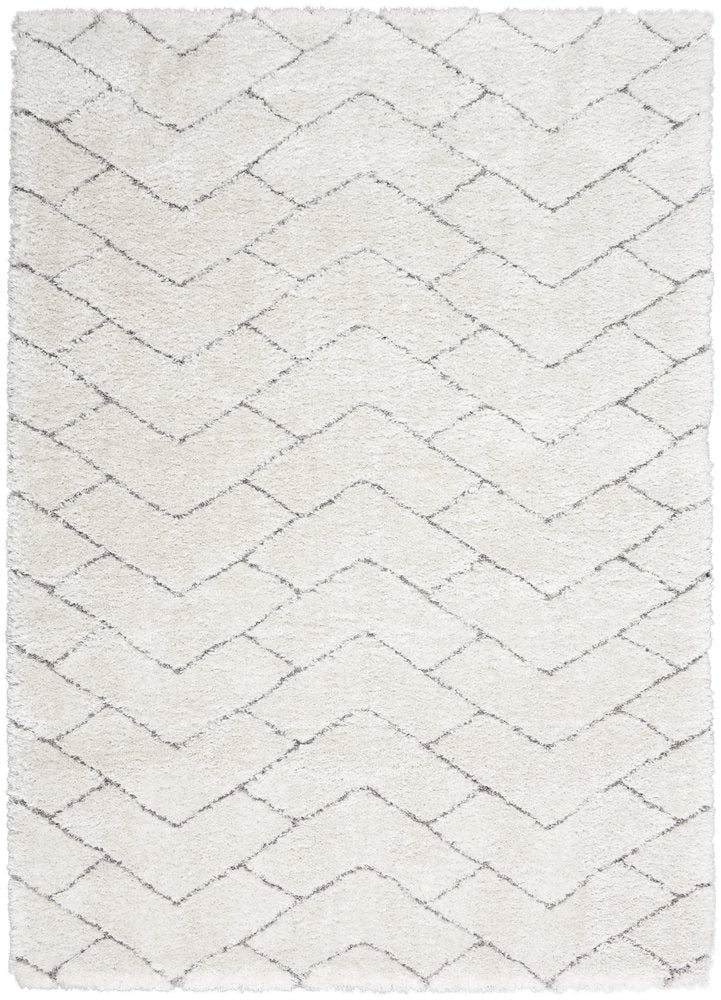IVORY and GRAY Chevron Shag Area Rug