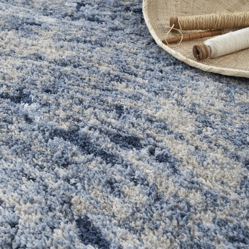 SKY Blue Abstract Shag Area Rug