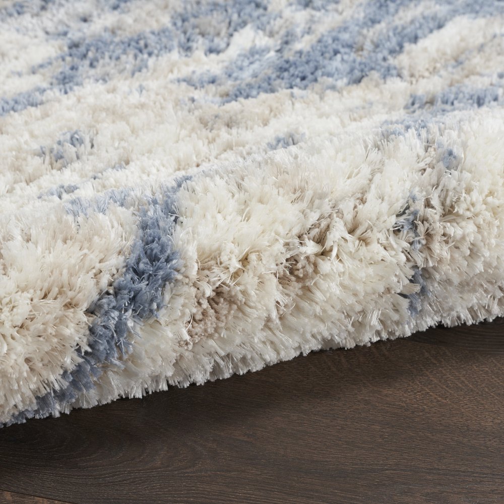 Light Blue Gray and Beige Abstract Shag Area Rug