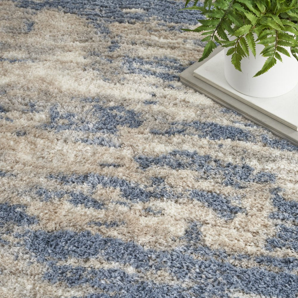 Light Blue Gray and Beige Abstract Shag Area Rug