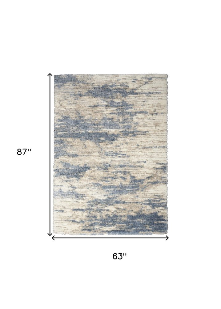Light Blue Gray and Beige Abstract Shag Area Rug