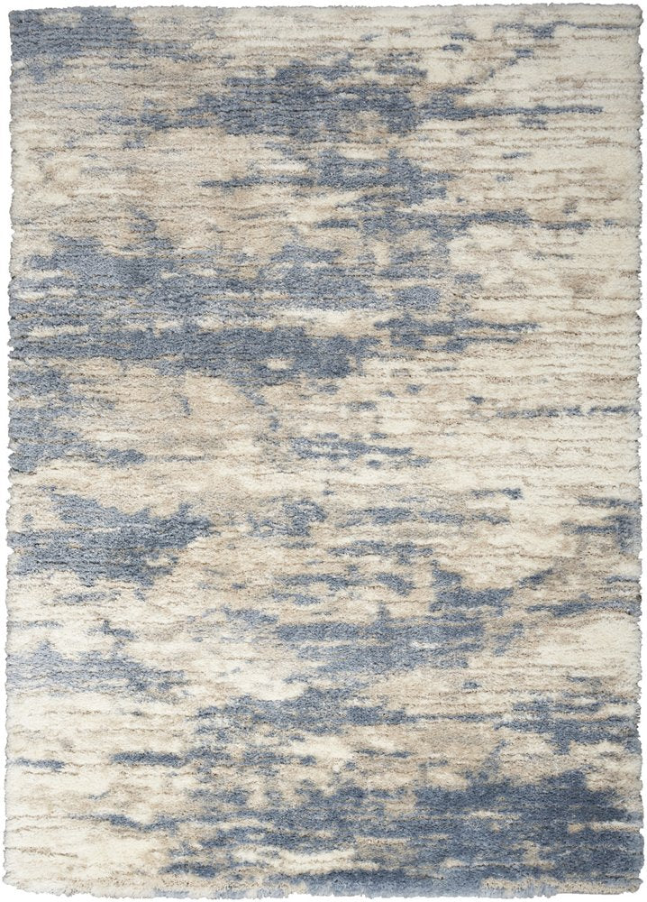 Light Blue Gray and Beige Abstract Shag Area Rug
