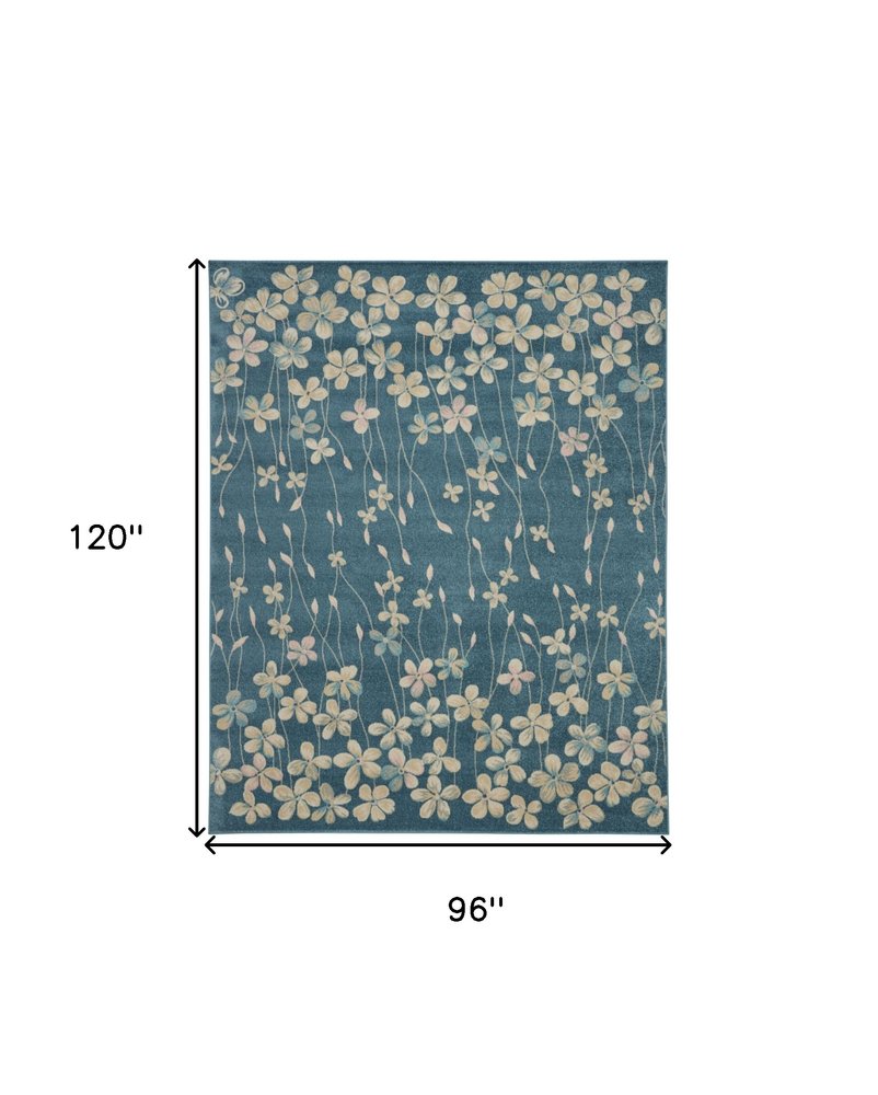 Turquoise and Cream Floral Area Rug