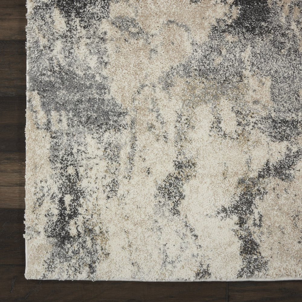 Cream & Gray Abstract Distressed Rug - Modern Minimalist