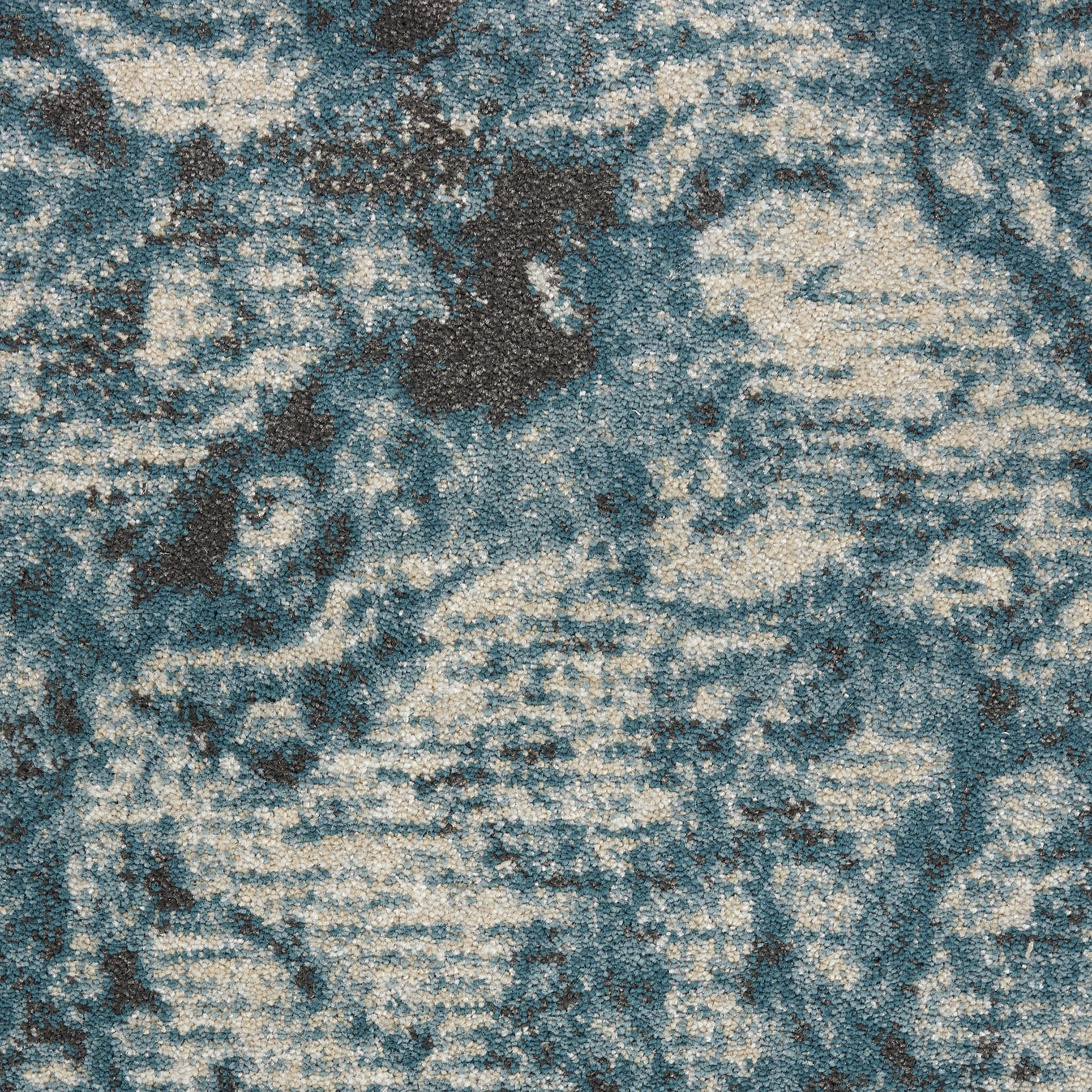 Ivory Teal Blue Black Abstract Non-Skid Area Rug - 7x10 | AUREMI