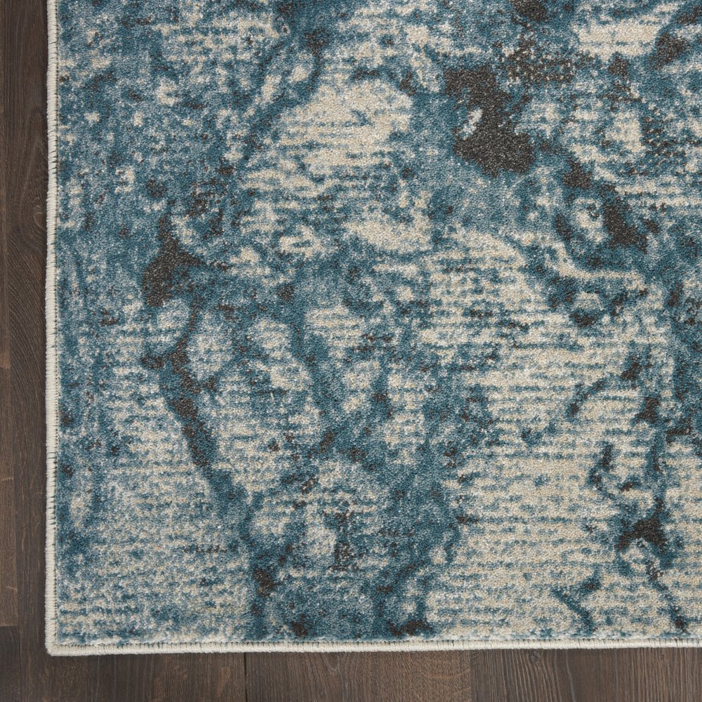 Ivory Teal Blue Black Abstract Non-Skid Area Rug - 7x10 | AUREMI