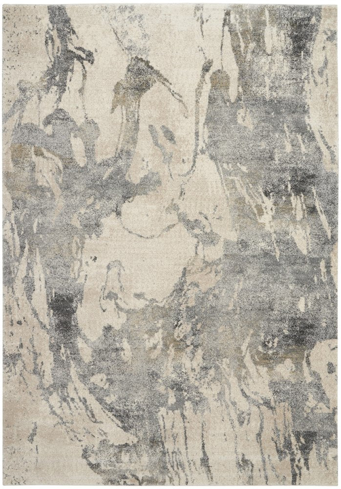 Cream & Gray Abstract Distressed Rug - Modern Minimalist
