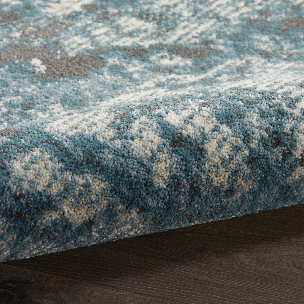 Ivory Teal Blue Black Abstract Non-Skid Area Rug - 7x10 | AUREMI