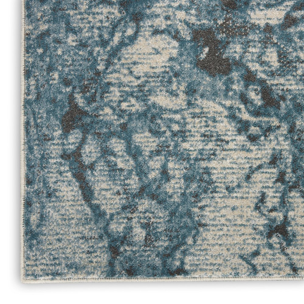 Ivory Teal Blue Black Abstract Non-Skid Area Rug - 7x10 | AUREMI