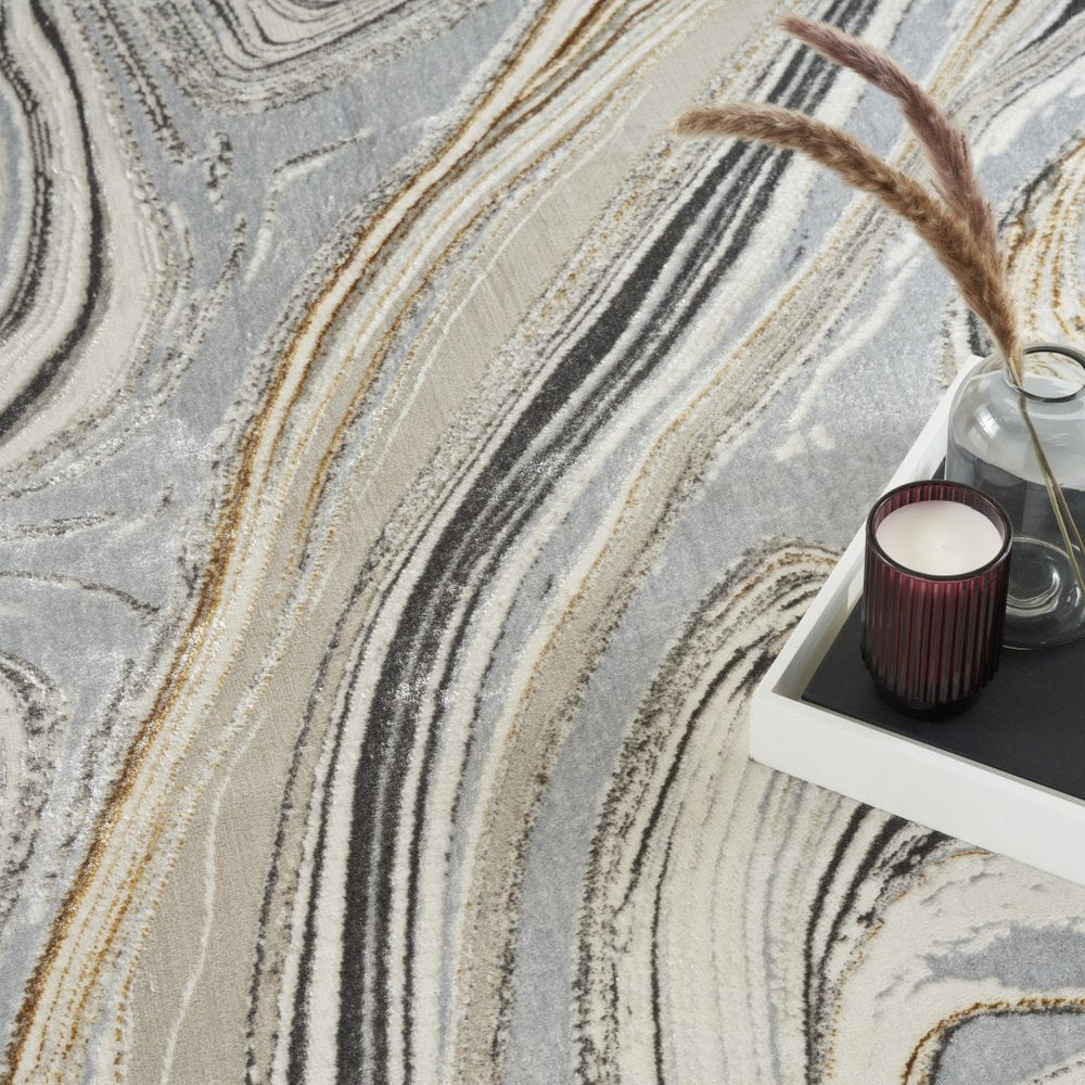 4' X 6' Ivory Gold and Gray Abstract Non Skid Area Rug