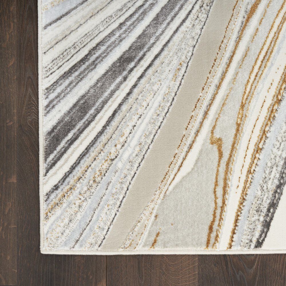 4' X 6' Ivory Gold and Gray Abstract Non Skid Area Rug