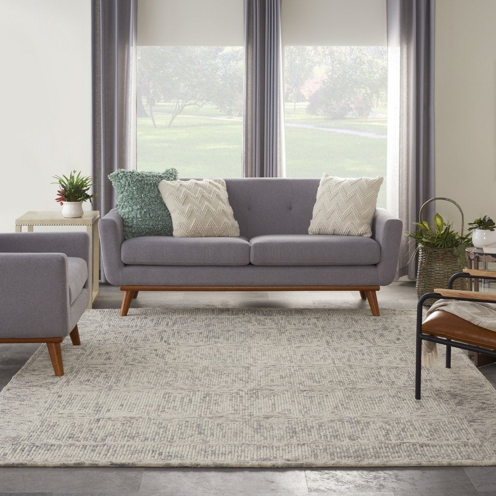 8' X 10' Ivory and Gray Wool Geometric Area Rug