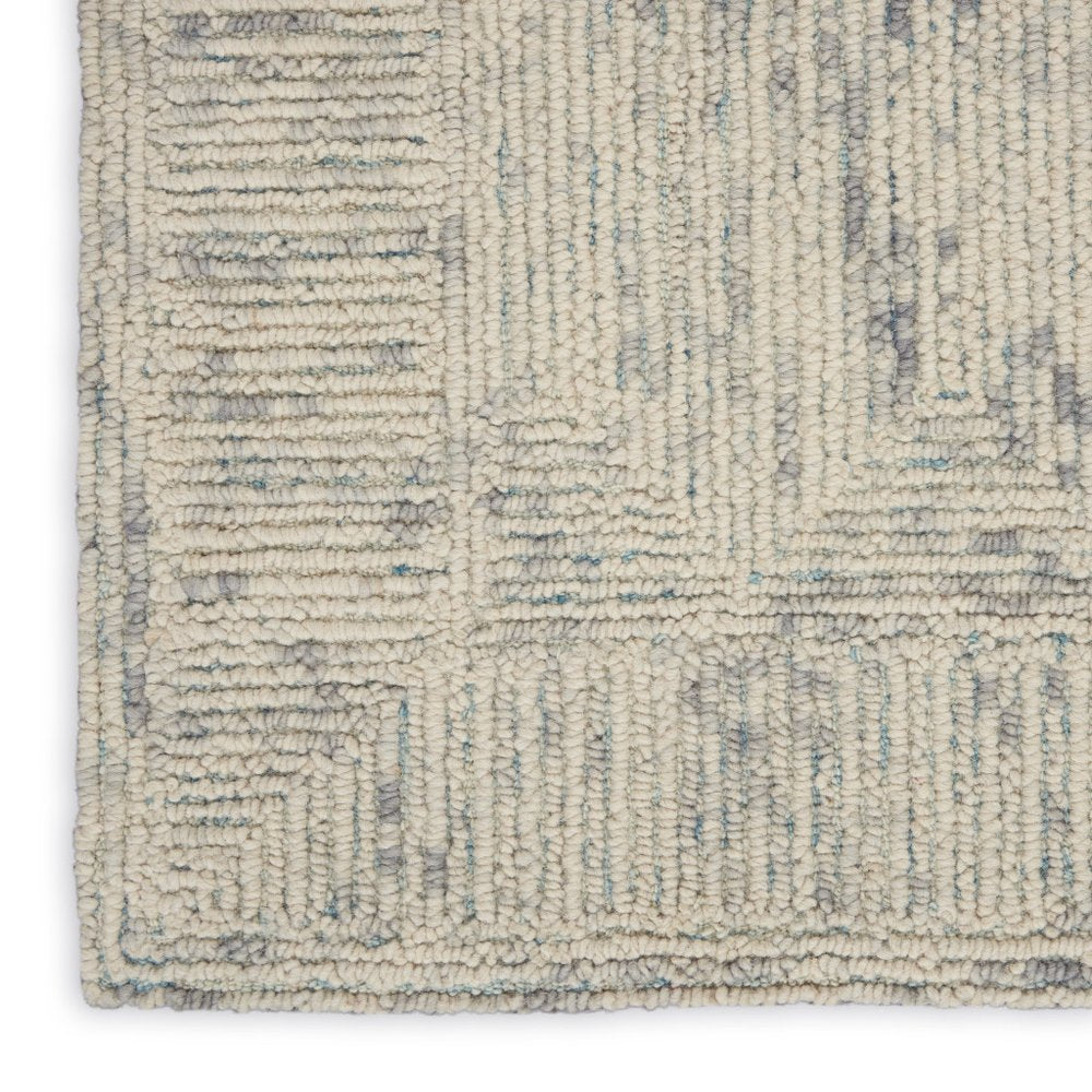 8' X 10' Ivory and Gray Wool Geometric Area Rug