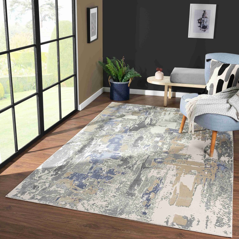 Beige and Gray Abstract Area Rug