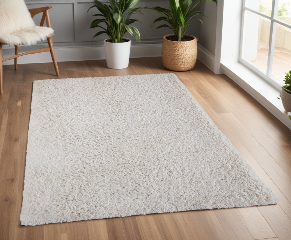 Ivory Shag Hand Tufted Area Rug - 4x6 Glam Luxury | AUREMI