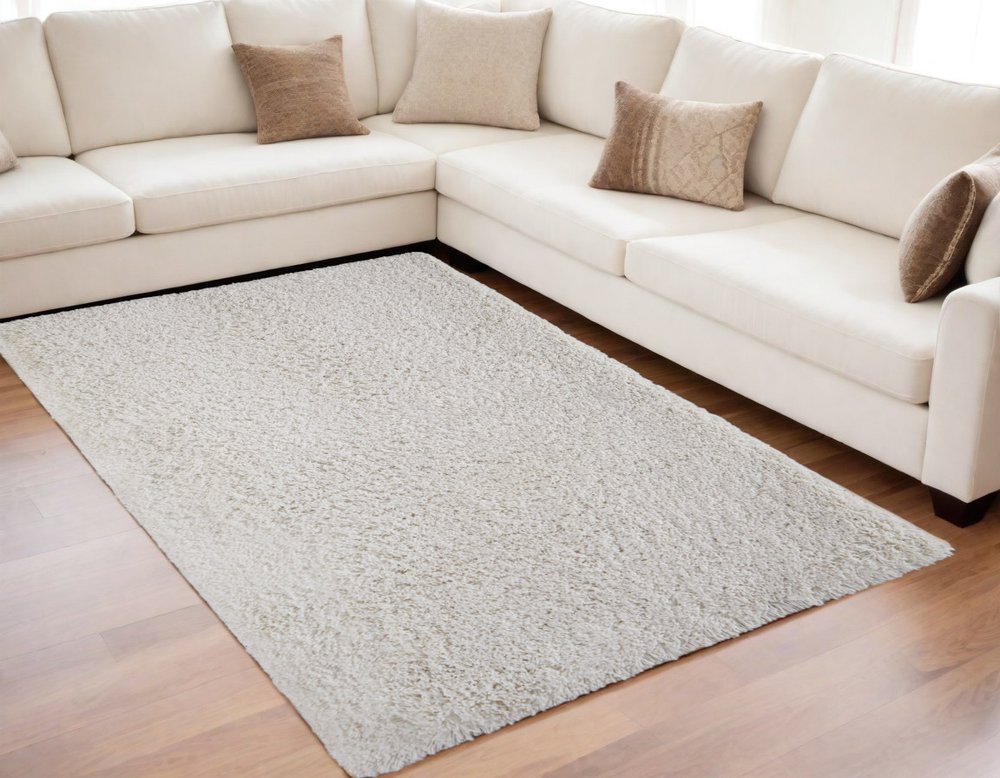 Ivory Shag Hand Tufted Area Rug - 4x6 Glam Luxury | AUREMI