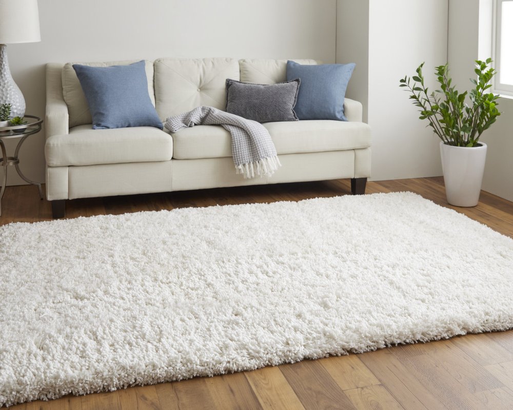 Ivory Shag Hand Tufted Area Rug - 4x6 Glam Luxury | AUREMI
