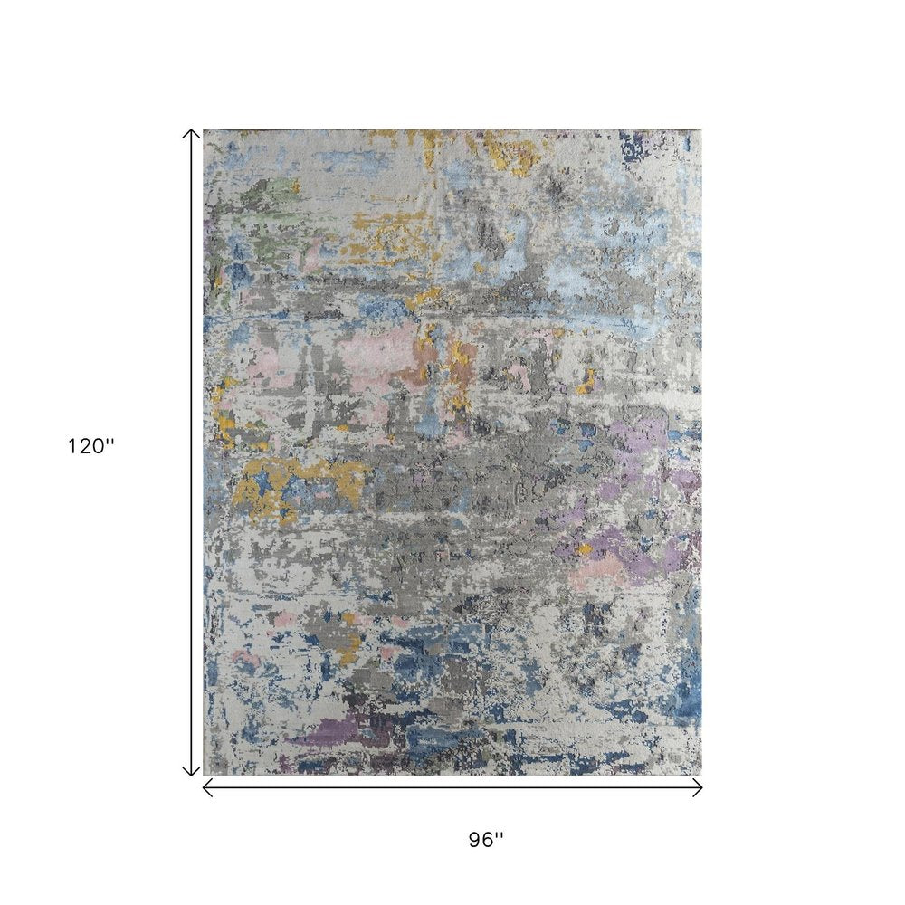 Blue Abstract Hand Knotted Area Rug - 8x10 Artisan | AUREMI