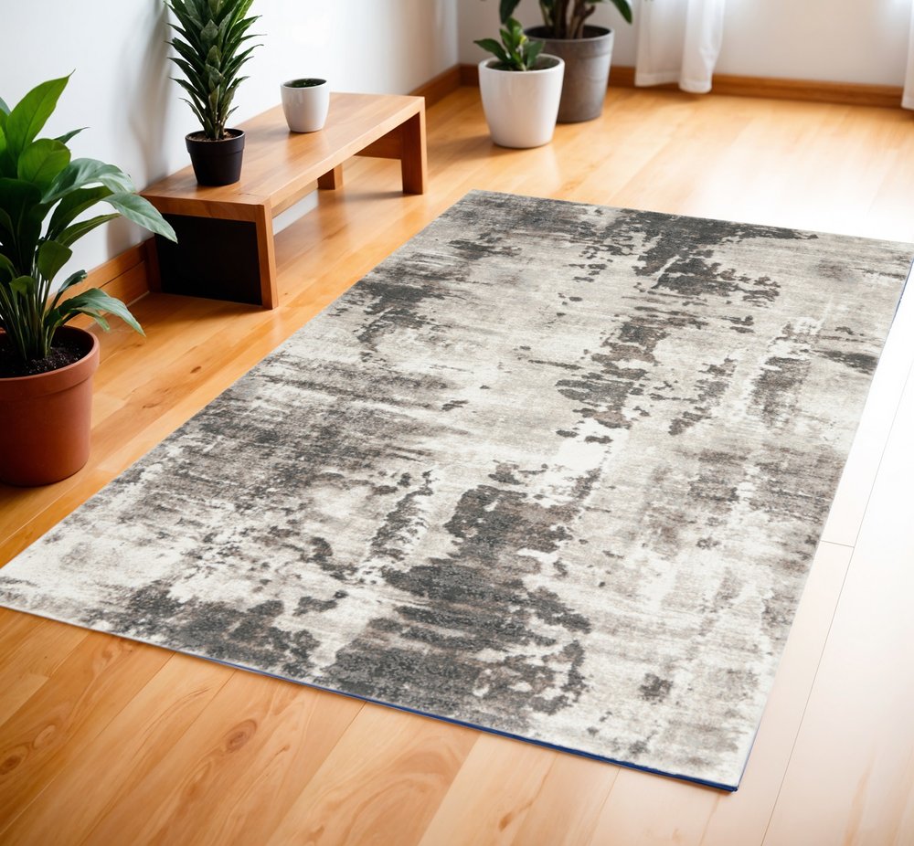 Blue Abstract Power Loom Area Rug - 4x6 Modern | AUREMI