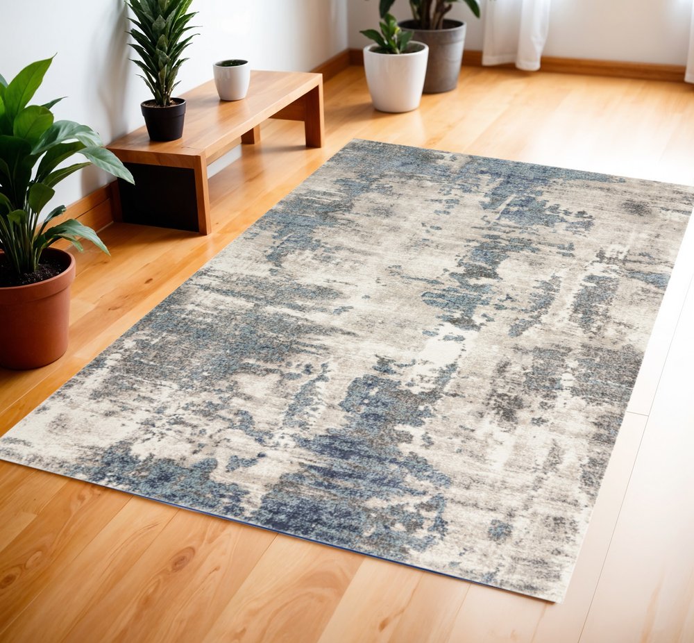 Blue Abstract Power Loom Area Rug - 4x6 Modern | AUREMI