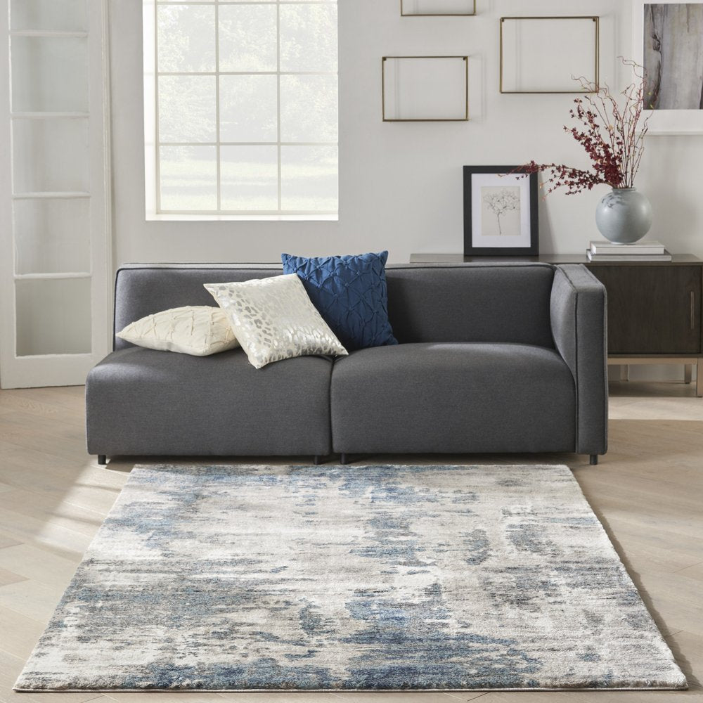 Blue Abstract Power Loom Area Rug - 4x6 Modern | AUREMI