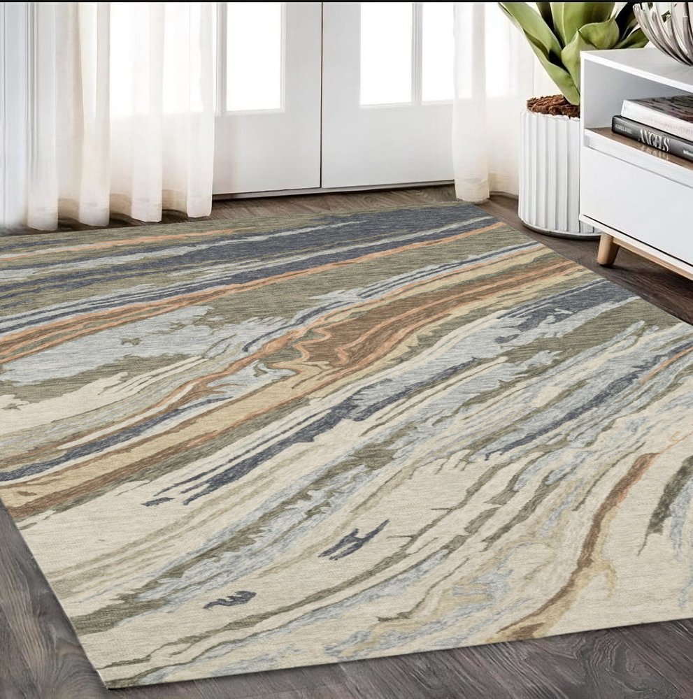 Gray Blue Wool Abstract Hand Tufted Area Rug -  Modern | AUREMI