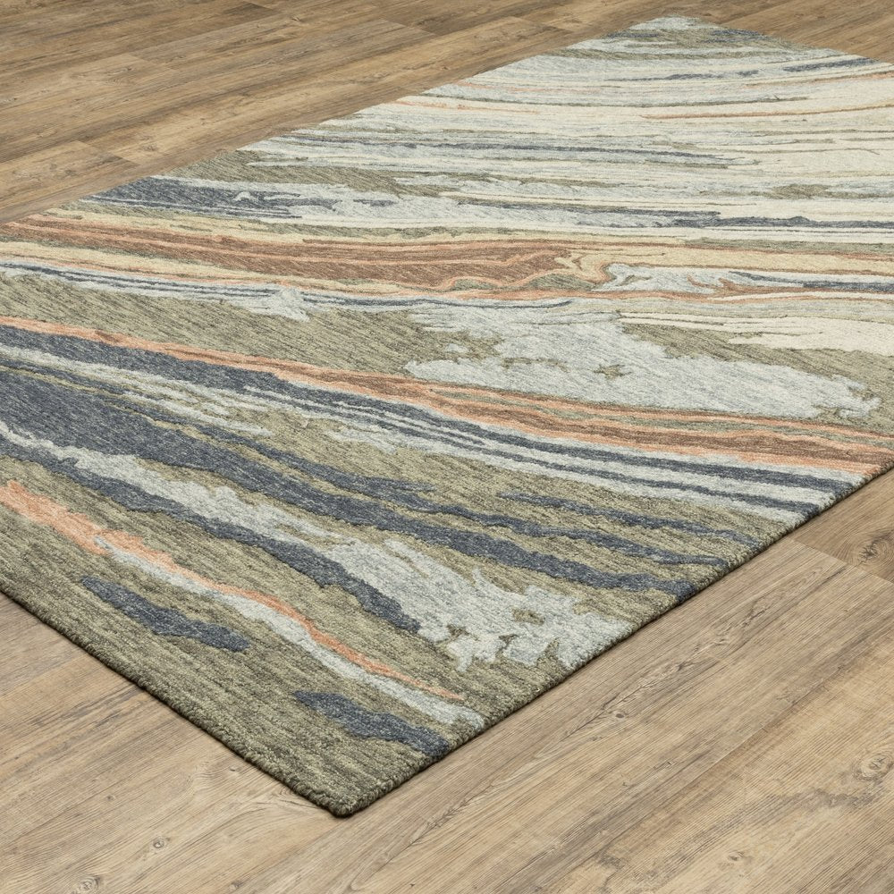 Gray Blue Wool Abstract Hand Tufted Area Rug -  Modern | AUREMI