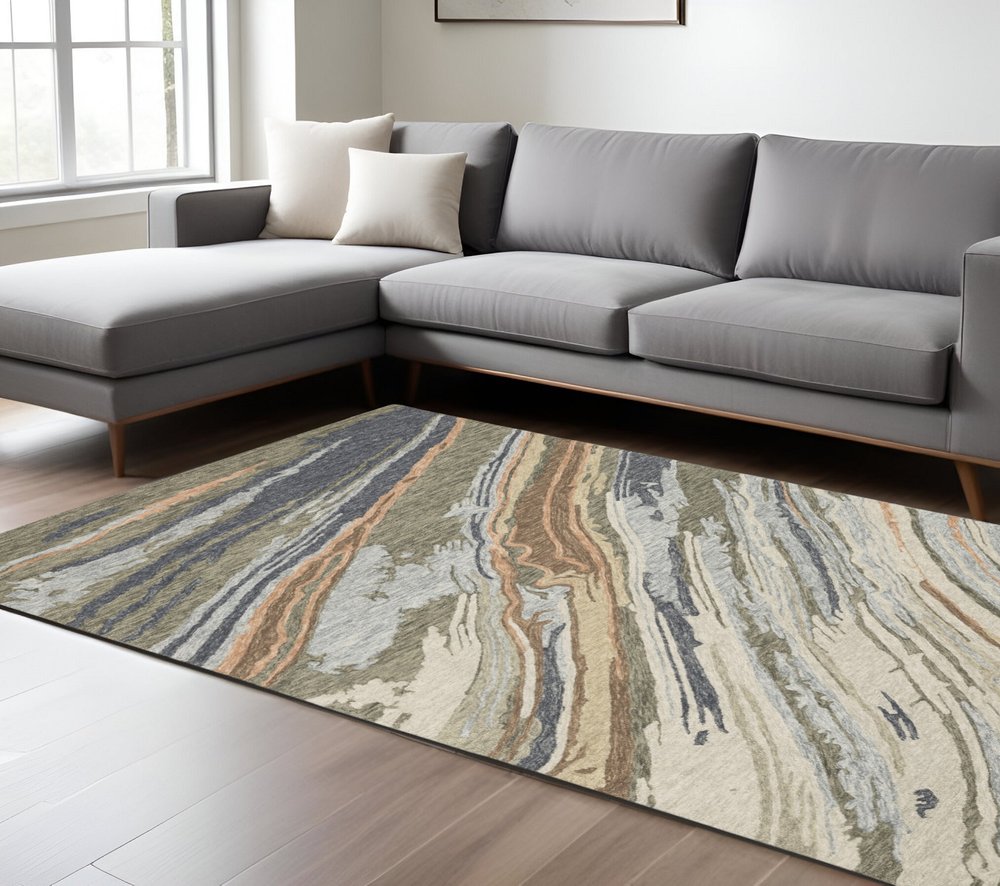 Gray Blue Wool Abstract Hand Tufted Area Rug -  Modern | AUREMI