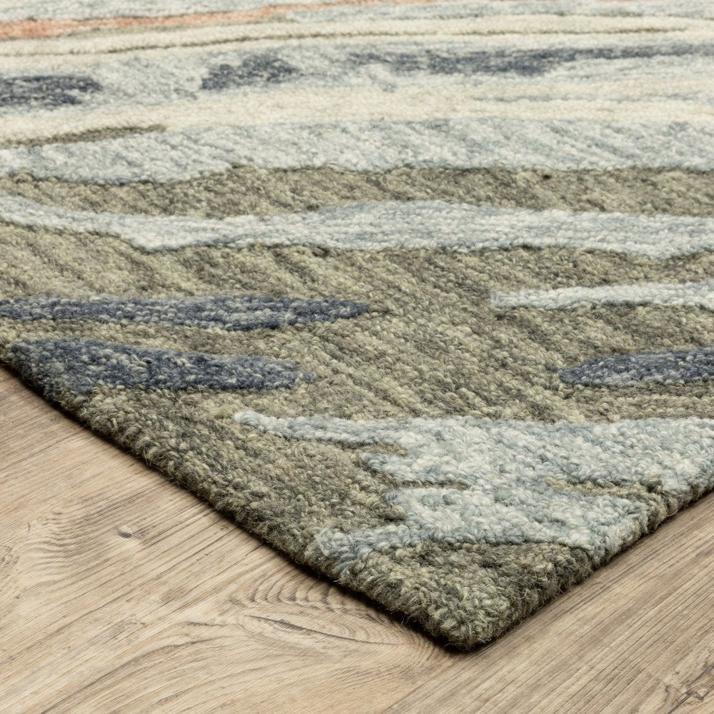 Gray Blue Wool Abstract Hand Tufted Area Rug -  Modern | AUREMI
