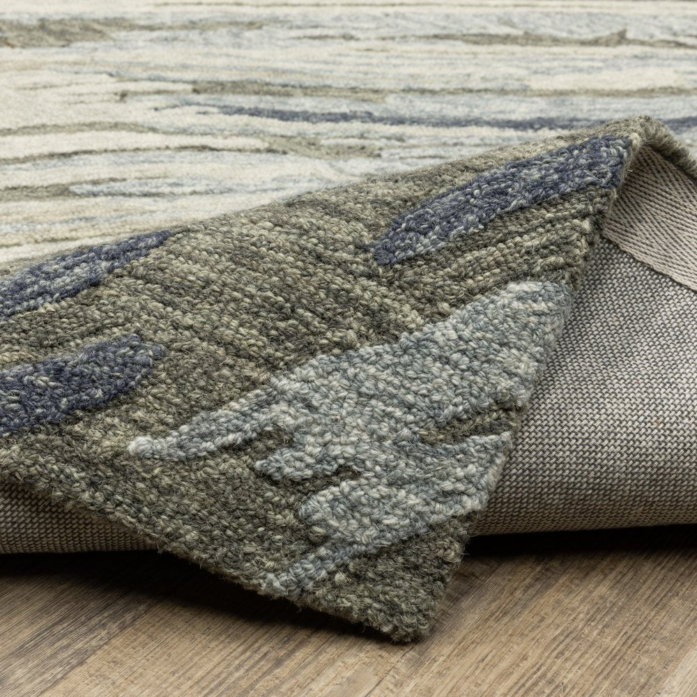 Gray Blue Wool Abstract Hand Tufted Area Rug -  Modern | AUREMI