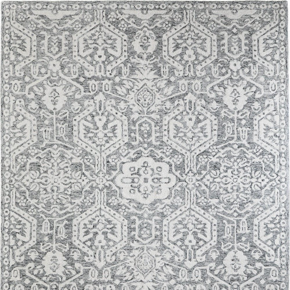 8' X 10' Gray And White Geometric Hand Tufted Area Rug