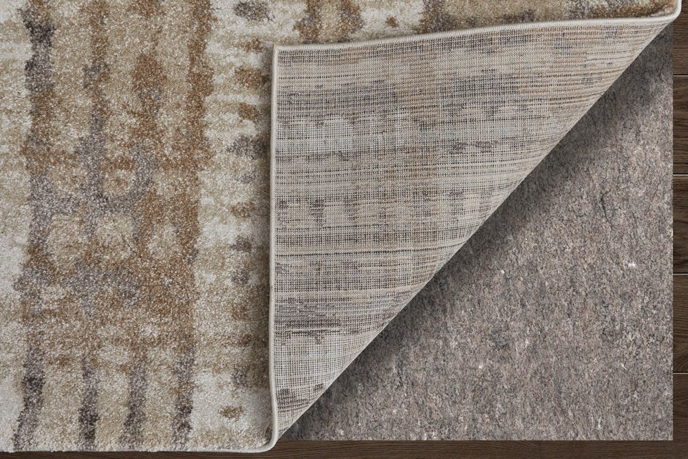 Brown Tan Ivory Abstract Distressed Area Rug - 9x12 Industrial | AUREMI